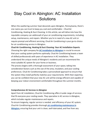 Stay Cool in Abington: AC Installation Solutions