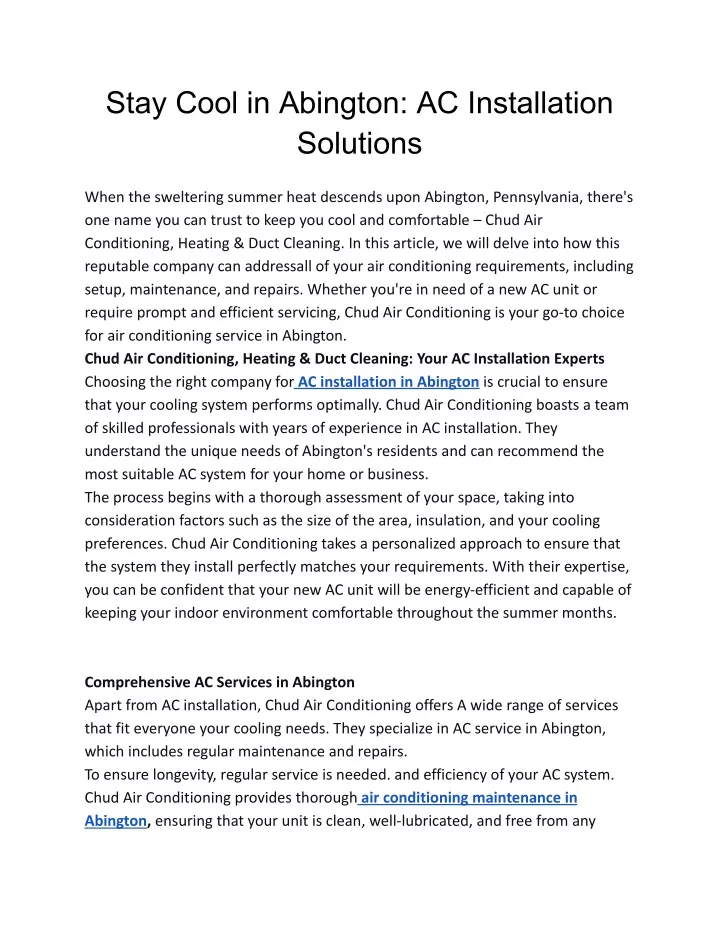 stay cool in abington ac installation solutions
