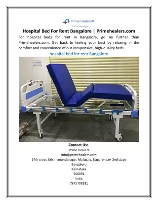 Hospital Bed For Rent Bangalore | Primehealers.com