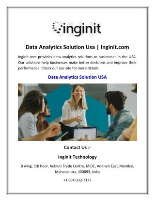 Data Analytics Solution Usa  Inginit
