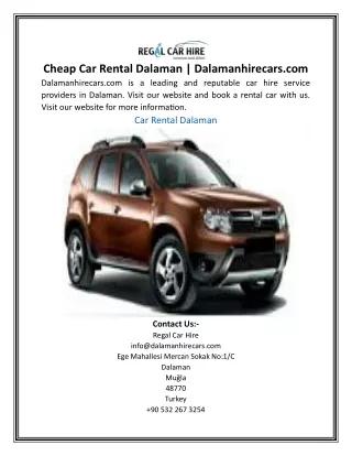 Cheap Car Rental Dalaman | Dalamanhirecars.com
