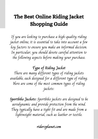 The Best Online Riding Jacket Shopping Guide