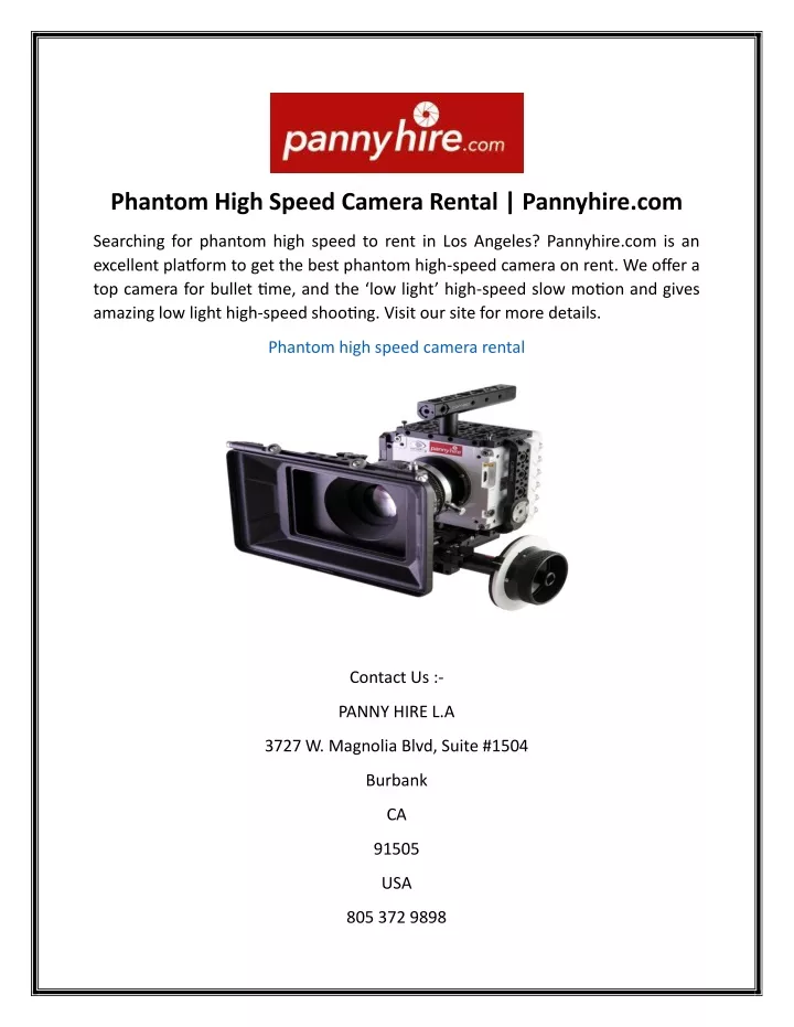 phantom high speed camera rental pannyhire com