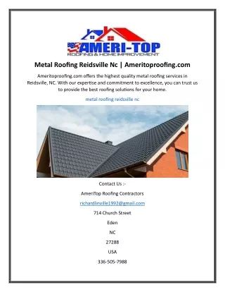 Metal Roofing Reidsville Nc  Ameritoproofing.com