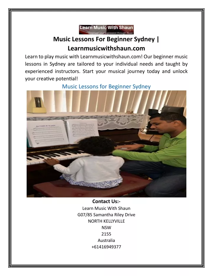 music lessons for beginner sydney