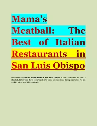 Mama’s Meatball The Best of Italian Restaurants in San Luis Obispo