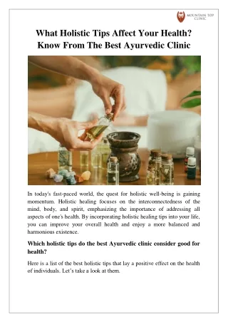 What Holistic Tips Affect Your Health? Know From The Best Ayurvedic Clinic