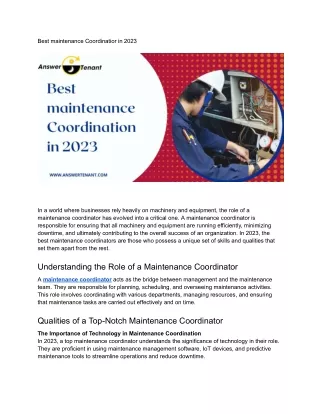 Best maintenance Coordinatior in 2023