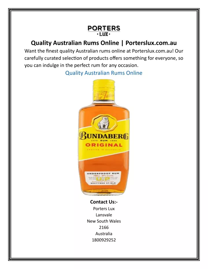 quality australian rums online porterslux
