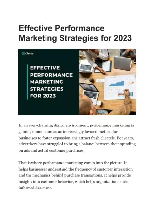 effective performance marketing strategies