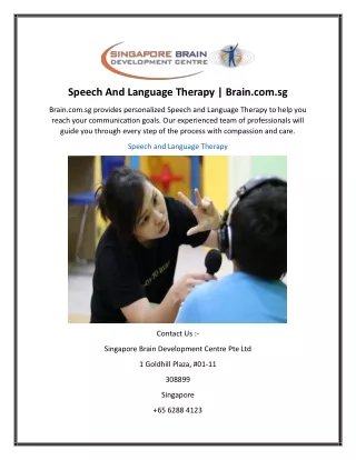 Speech And Language Therapy  Brain.com.sg