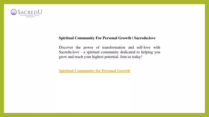 spiritual community for personal growth sacredu