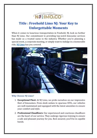 Freehold Limo NJ: Your Key to Unforgettable Moments