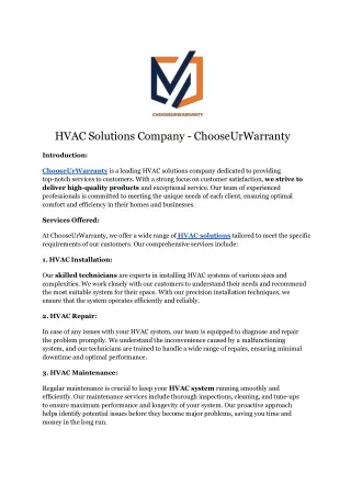 HVAC Solutions Company - ChooseUrWarrantry (pdf)