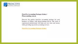 Fixed Fee Accounting Packages Sydney  Pbsaccounting.com.au