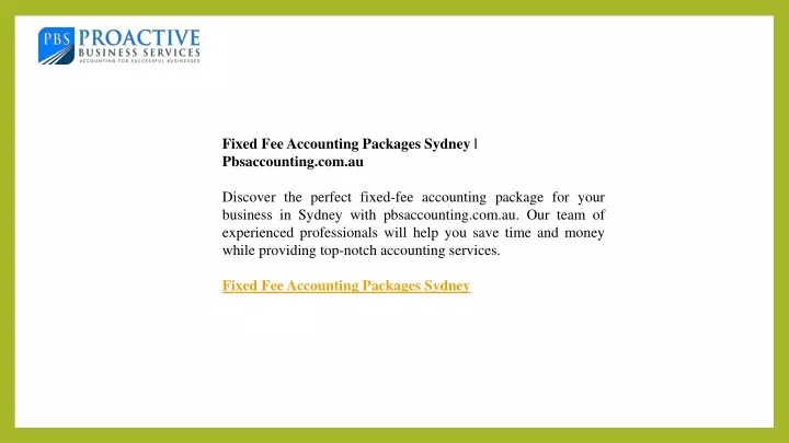fixed fee accounting packages sydney