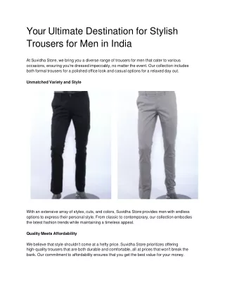 Your Ultimate Destination for Stylish Trousers for Men in India