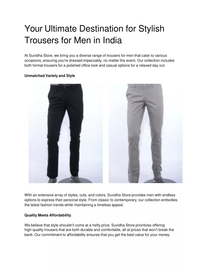 your ultimate destination for stylish trousers for men in india