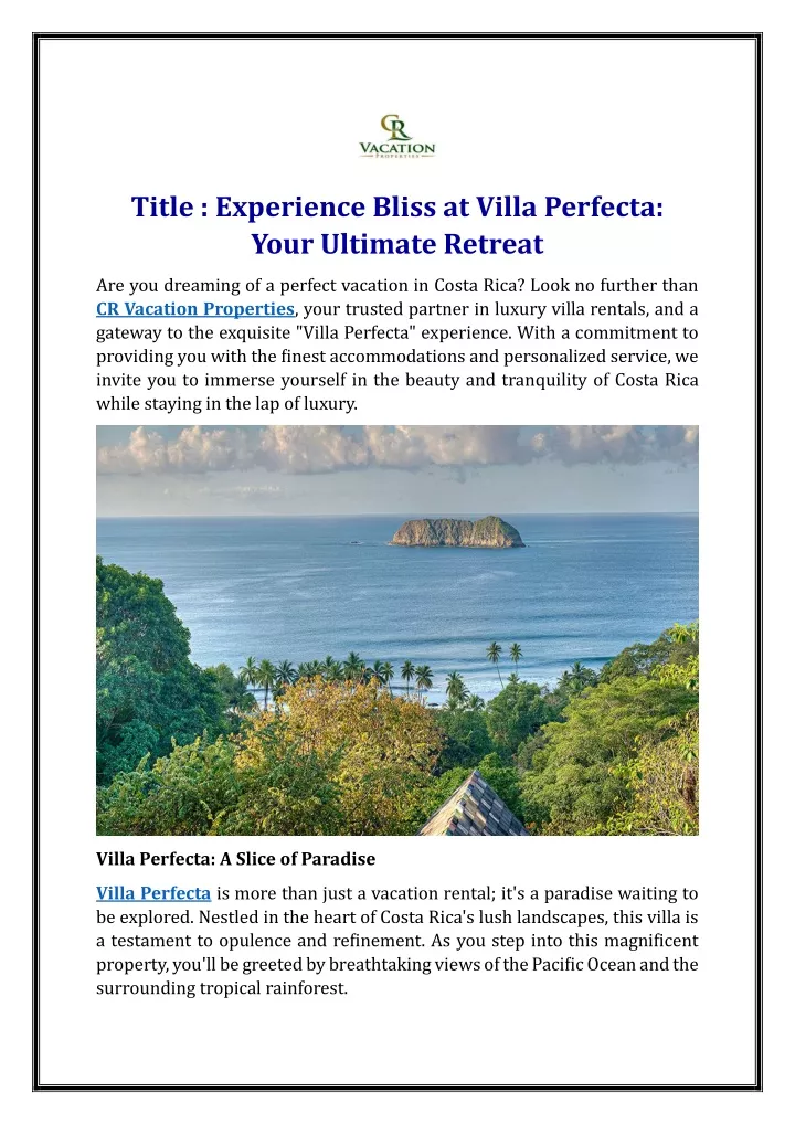 title experience bliss at villa perfecta your
