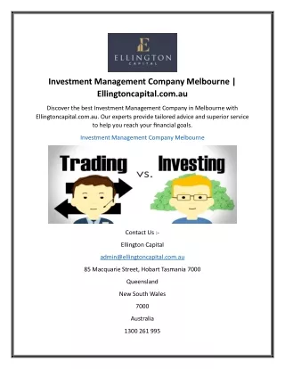 Investment Management Company Melbourne  Ellingtoncapital.com.au