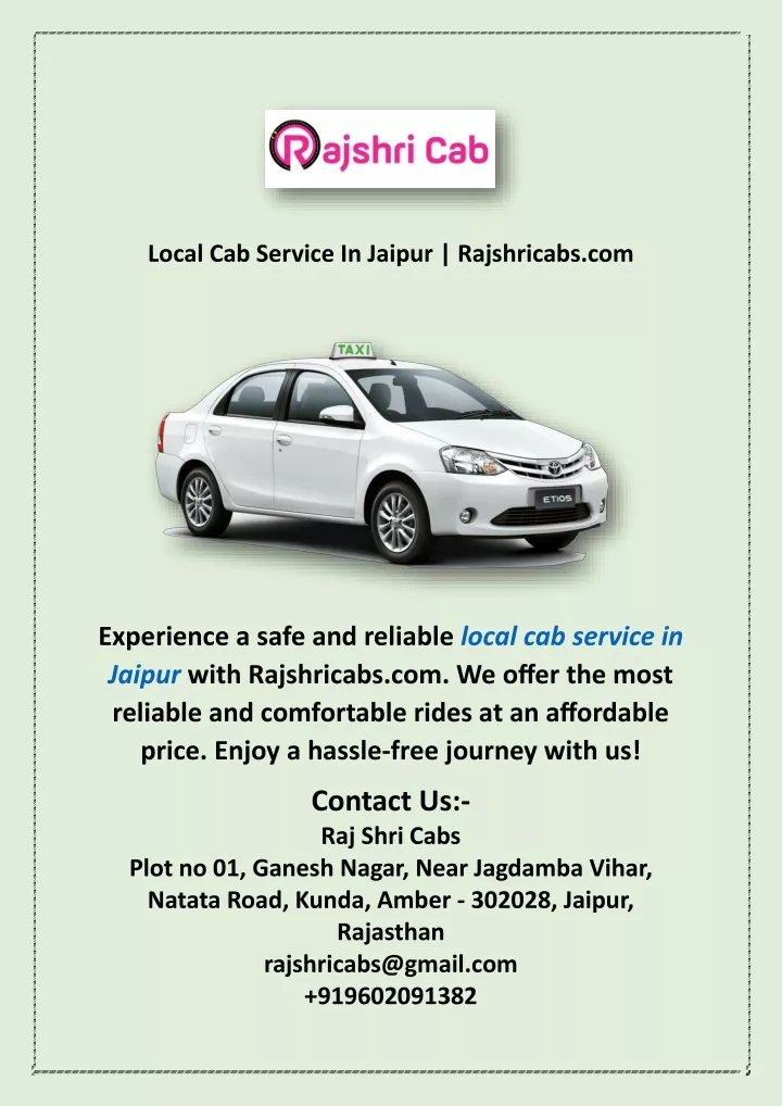 local cab service in jaipur rajshricabs com