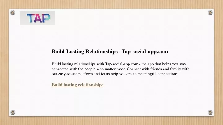 build lasting relationships tap social