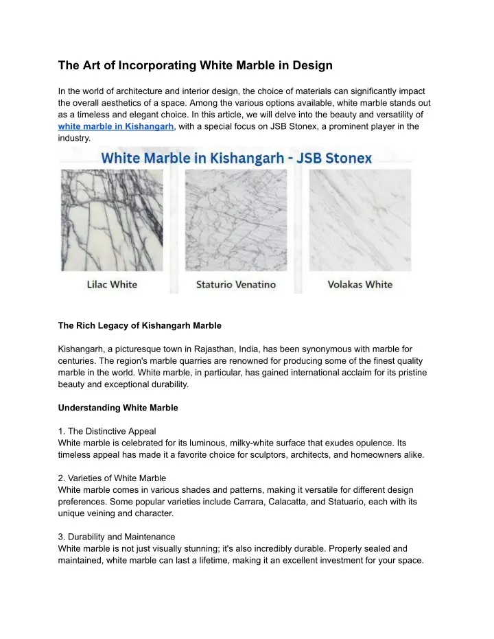the art of incorporating white marble in design