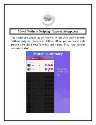Match Without Swiping  Tap-social-app.com