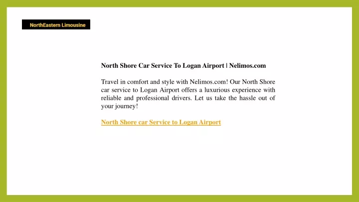 north shore car service to logan airport nelimos