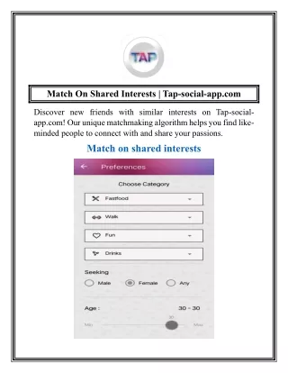 Match On Shared Interests  Tap-social-app.com