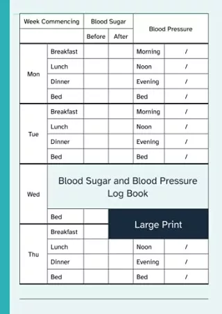 EPUB DOWNLOAD Blood Sugar and Blood Pressure Log Book Large Print: 52 Week Logbo