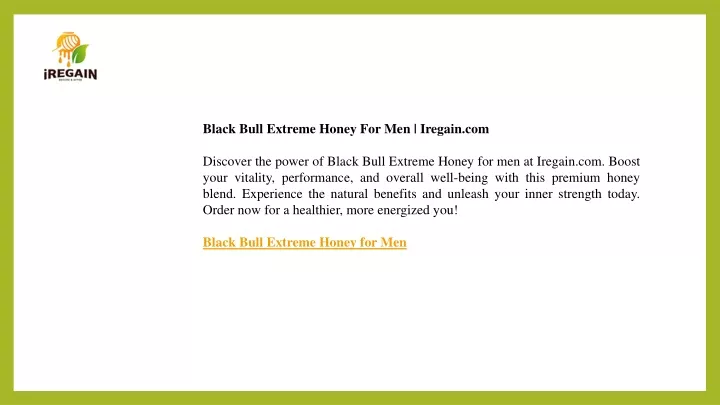 black bull extreme honey for men iregain