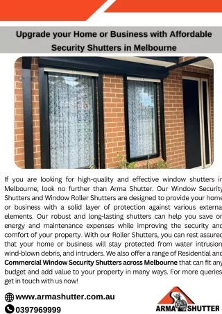 Upgrade your Home or Business with Affordable Security Shutters in Melbourne