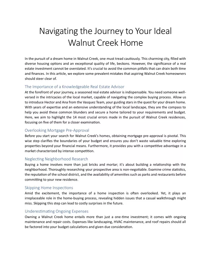 PPT - Navigating the Journey to Your Ideal Walnut Creek Home PowerPoint 