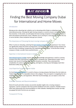 Finding the Best Moving Company in Dubai