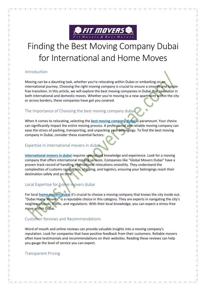 finding the best moving company dubai