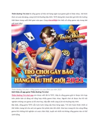 Thien Duong Tro Choi - Cong game doi thuong cuc cao