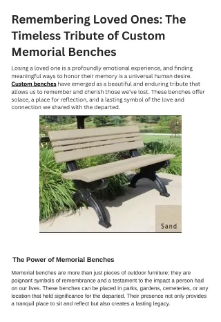 Remembering Loved Ones: The Timeless Tribute of Custom Memorial Benches