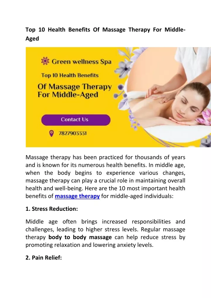Ppt Top 10 Health Benefits Of Massage Therapy For Middle Aged Powerpoint Presentation Id