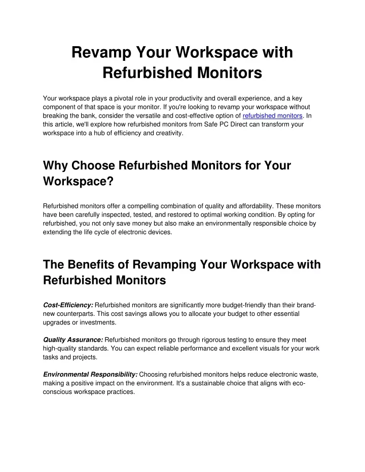 revamp your workspace with refurbished monitors