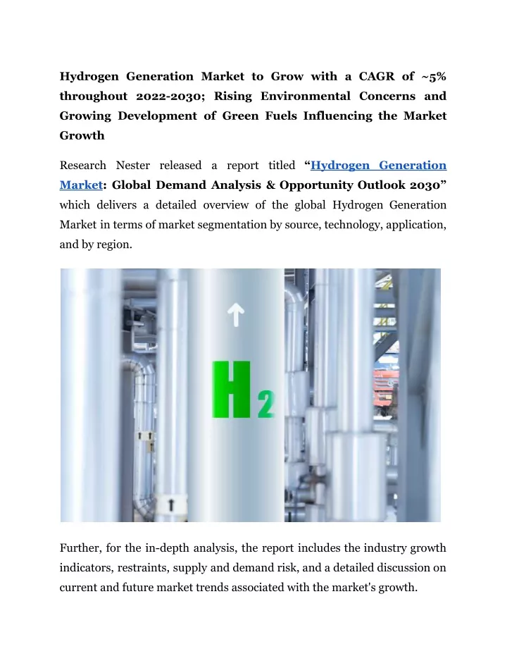 hydrogen generation market to grow with a cagr