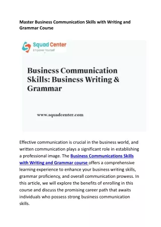 Master Business Communication Skills with Writing and Grammar Course