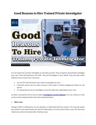 Good Reasons to Hire Trained Private Investigator