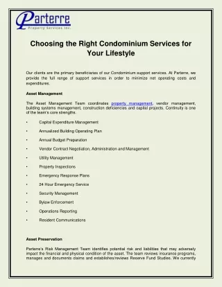 Choosing the Right Condominium Services for Your Lifestyle
