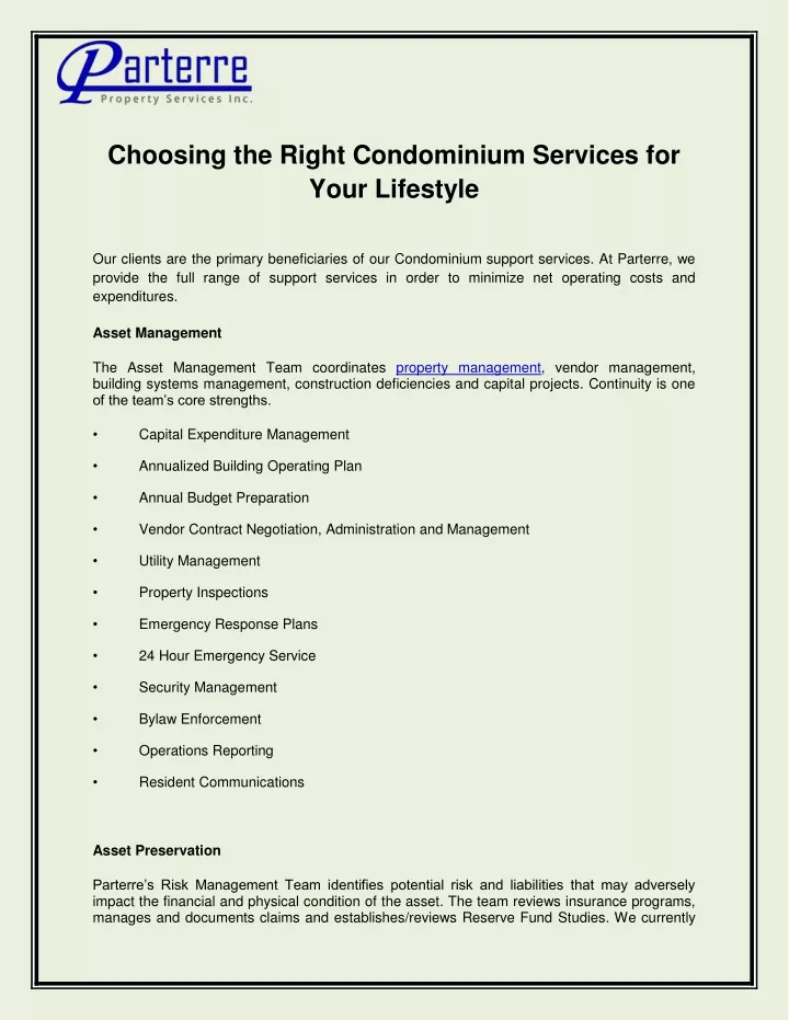 choosing the right condominium services for your