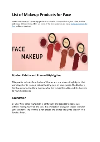 List of Makeup Products for The Face