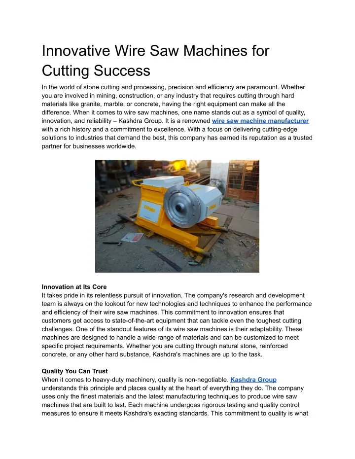 innovative wire saw machines for cutting success