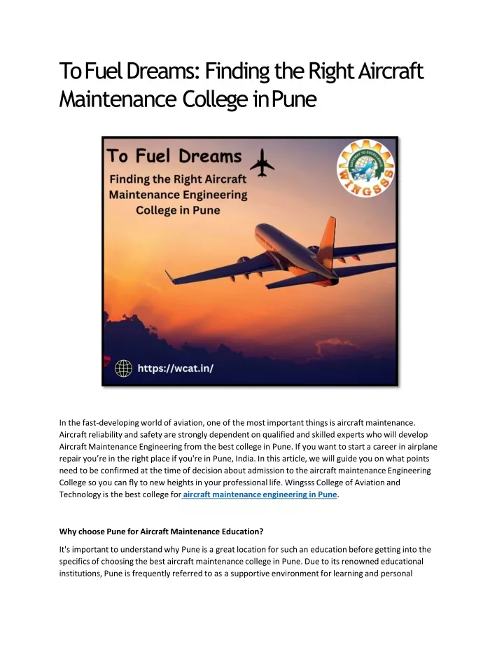 to fuel dreams finding the right aircraft maintenance college in pune