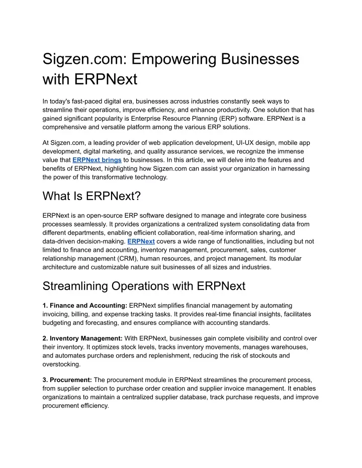 sigzen com empowering businesses with erpnext