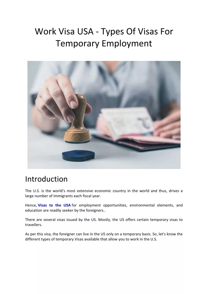 work visa usa types of visas for temporary
